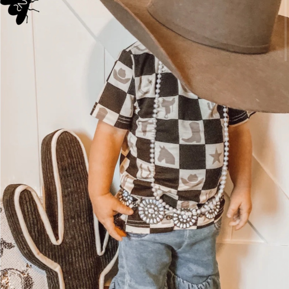 2 Fly Co. Cowboy Bishop Kids Black & White Checkerboard Western Graphic Tee